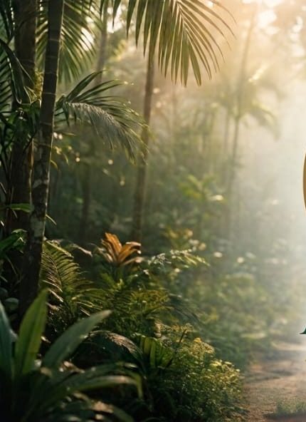 Tropical garden path through lush Sri Lankan greenery